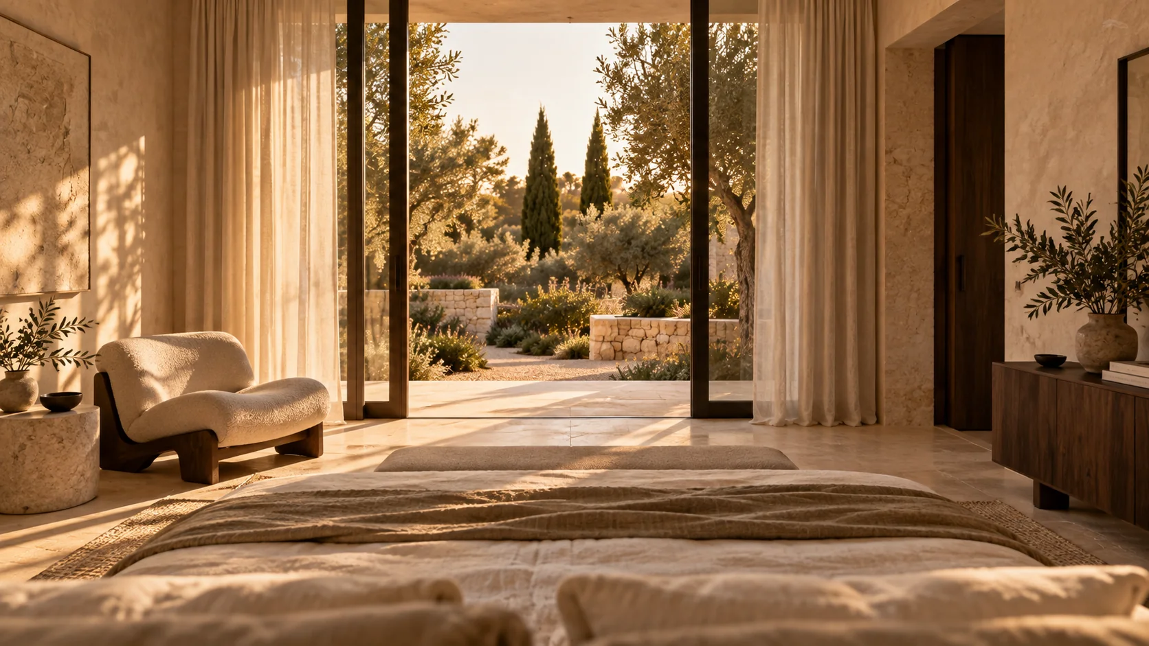 Villa Noir · Bedroom and garden